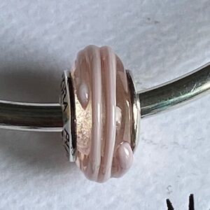Authentic Pandora Silver Light Pink Ribbons Murano Charm ~ Retired